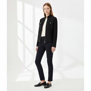 St. John Caviar Santana Pearl Buttons Zip Up Knit Jacket Black Gold Women 2